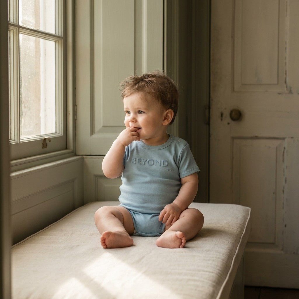 Caico Cotton lifestyle — Baby Short Sleeve Bodysuit Dusky Blue