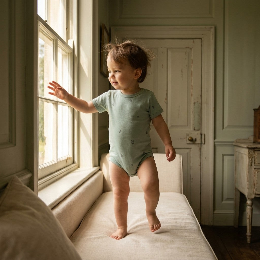 Caico Cotton lifestyle — Newborn Sage Cotton Bloom Short Sleeve