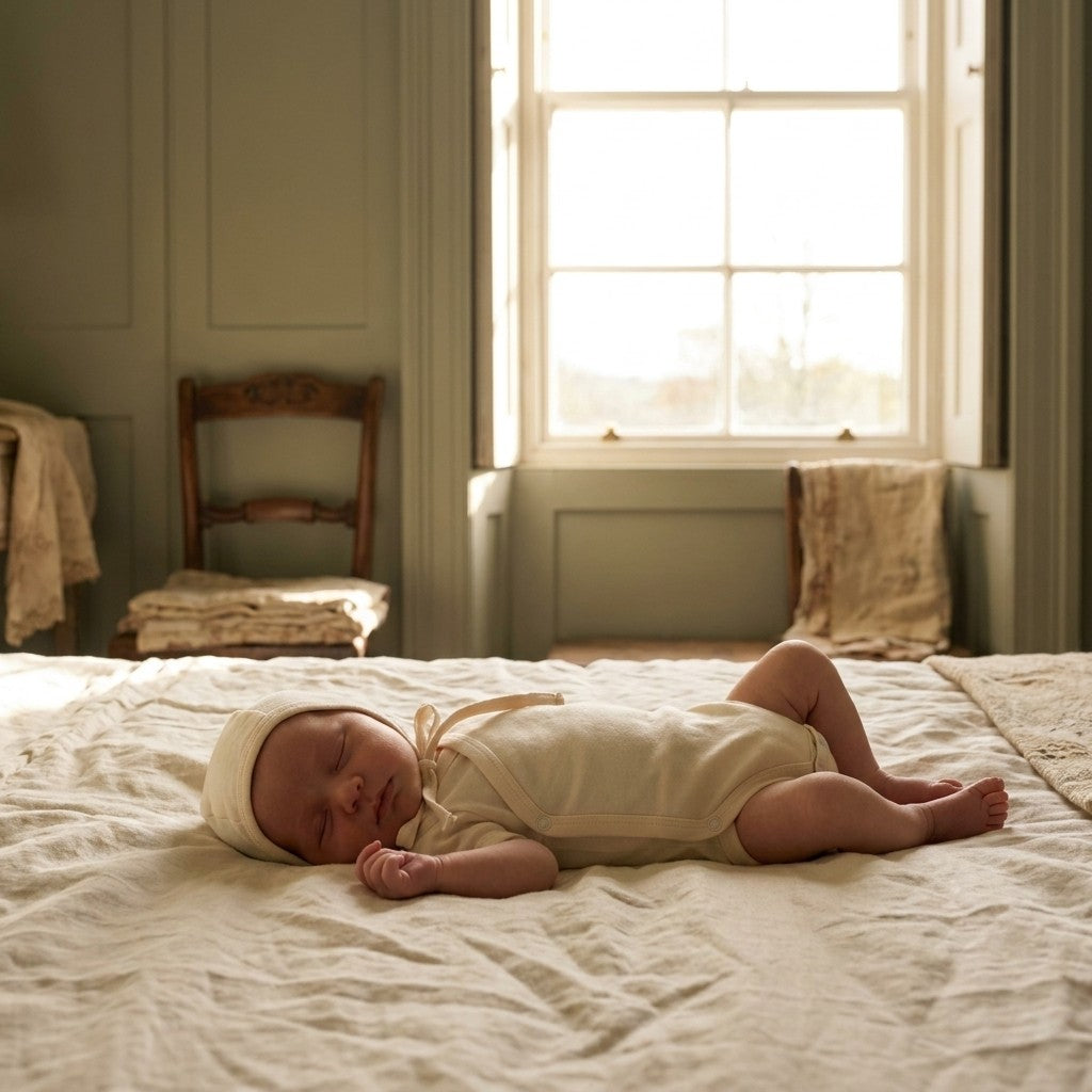 Caico Cotton lifestyle — Baby Bonnet Alabaster