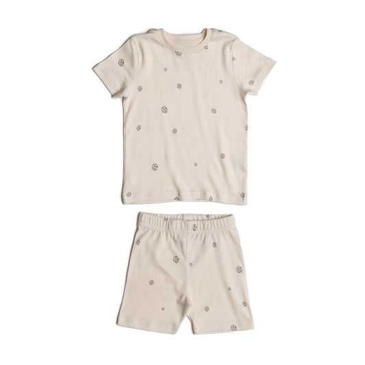 Kids summer pyjamas in alabaster cotton bloom organic Egyptian cotton, front view