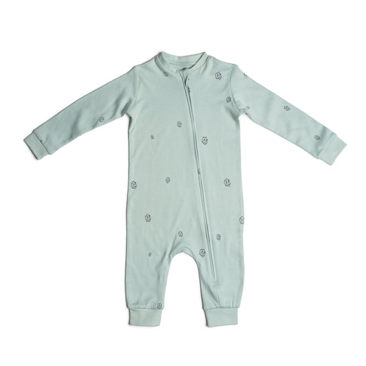 Baby sleepsuit in sage cotton bloom organic Egyptian cotton, front view