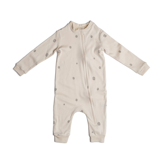 Baby sleepsuit in alabaster cotton bloom organic Egyptian cotton, front view