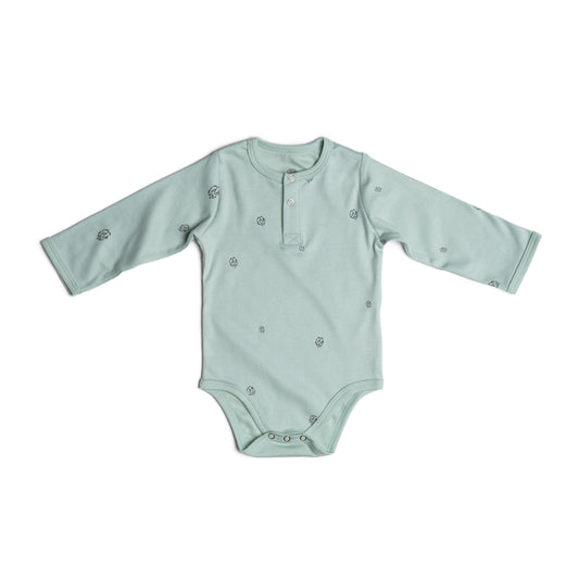 Baby long sleeve bodysuit in sage cotton bloom organic Egyptian cotton, front view
