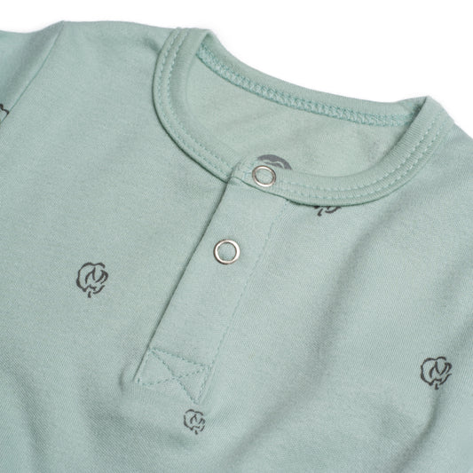 Longsleeved Baby Bodysuit - Sage with Cotton Bloom