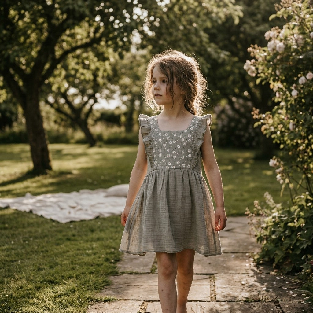 Caico Cotton lifestyle — Kids Muslin Dress Grey