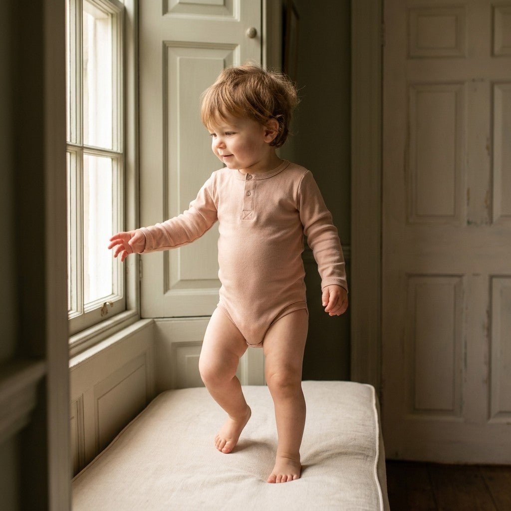 Caico Cotton lifestyle — Baby Long Sleeve Bodysuit Dusty Blush