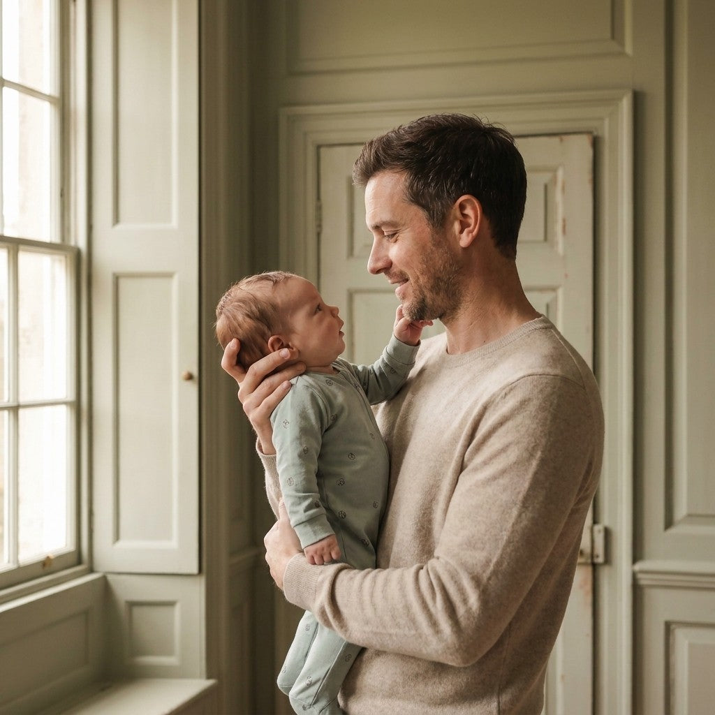 Caico Cotton lifestyle — tof 12 sage sleepsuit father