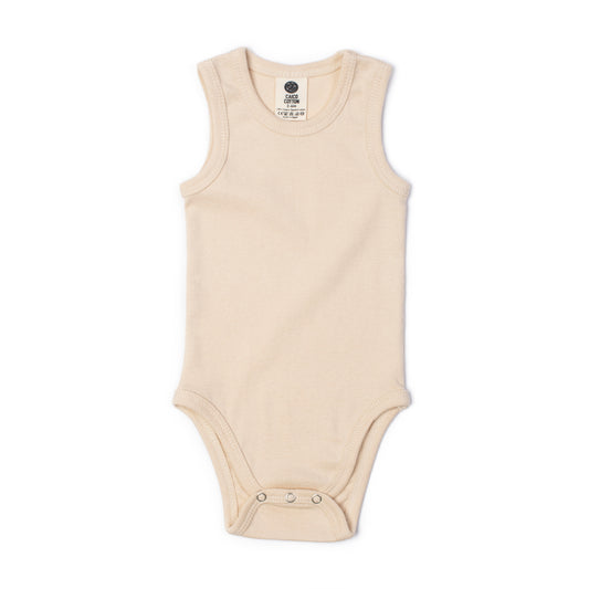 Baby vest bodysuit in alabaster organic Egyptian cotton, front view