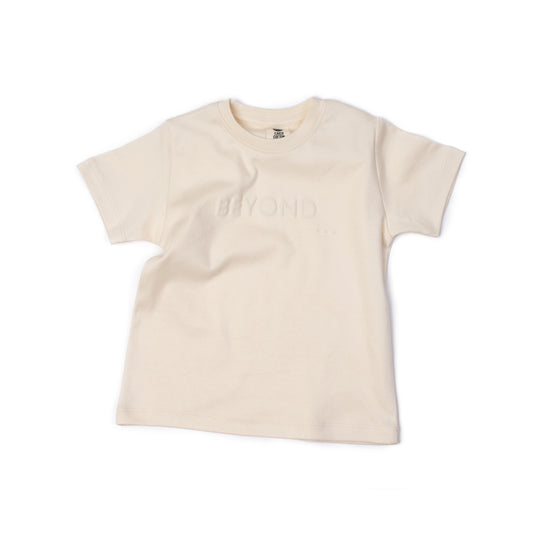 Kids lounge top in alabaster organic Egyptian cotton, front view