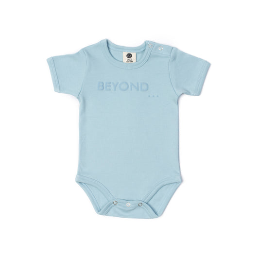 Newborn Short Sleeve Bodysuit in dusky blue organic Egyptian cotton, front view