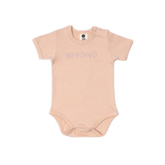 Baby Short Sleeve Bodysuit in dusty blush organic Egyptian cotton, front view