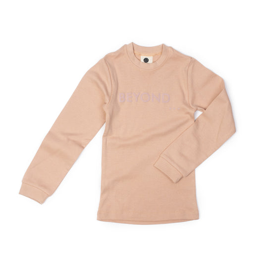 Kids lounge top in dusty blush organic Egyptian cotton, front view