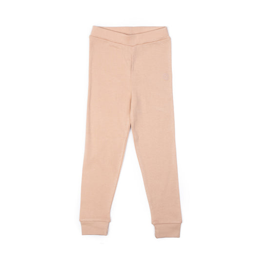 Kids lounge trousers in dusty blush organic Egyptian cotton, front view