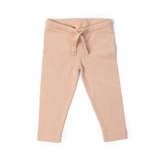 Newborn Leggings in dusty blush organic Egyptian cotton, front view