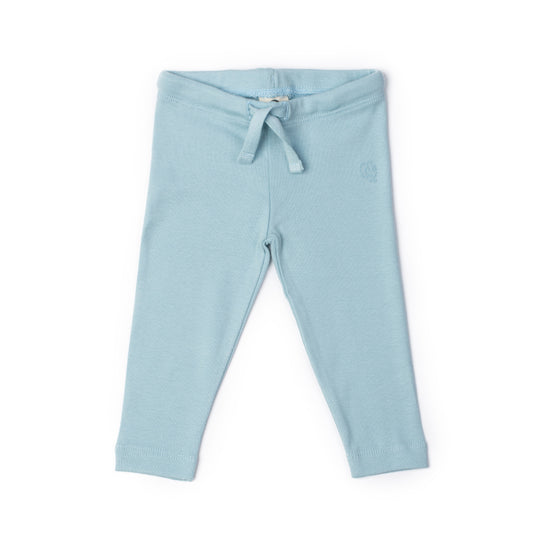 Newborn Leggings in dusky blue organic Egyptian cotton, front view