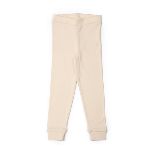 Kids lounge trousers in alabaster organic Egyptian cotton, front view