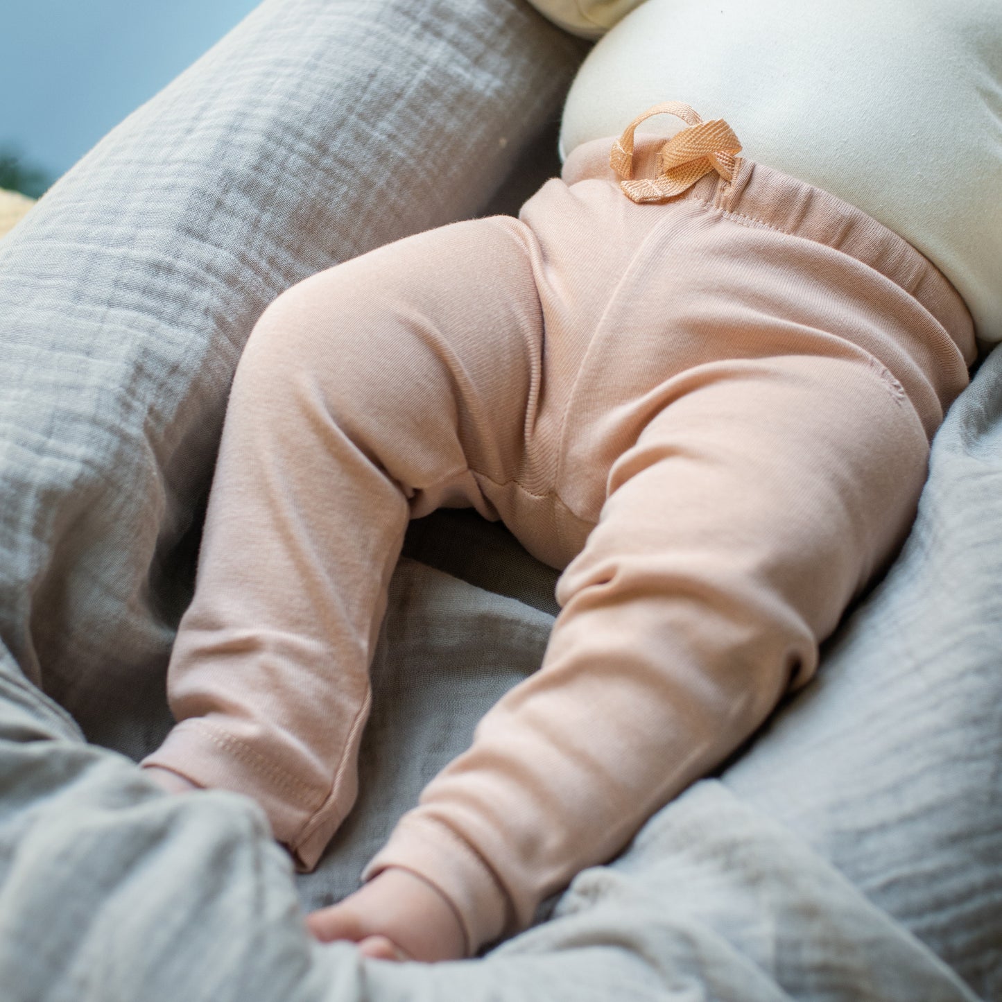 Baby Leggings in dusty blush organic Egyptian cotton, back view
