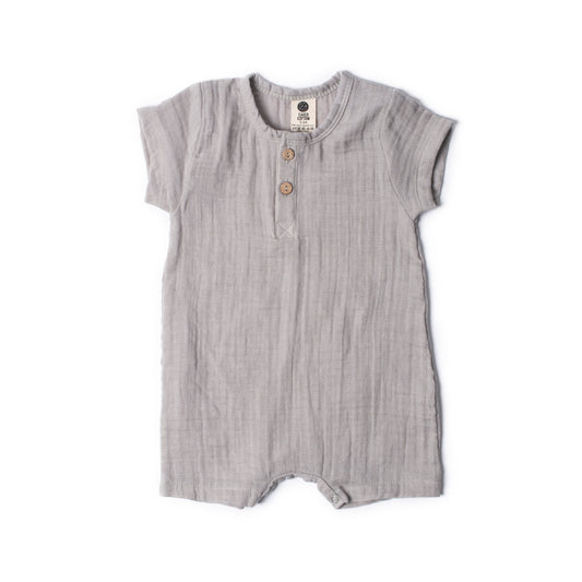 Baby romper in rocky stone organic Egyptian cotton, front view