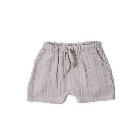 Kids shorts in rocky stone organic Egyptian cotton, front view