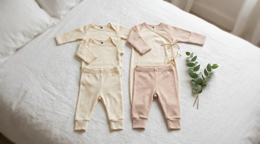 Curated newborn capsule wardrobe in cream and blush tones