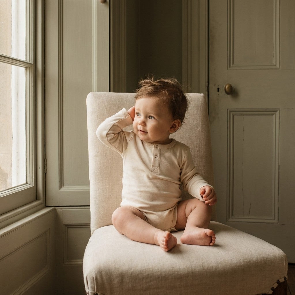 Caico Cotton lifestyle — Baby Long Sleeve Bodysuit Alabaster