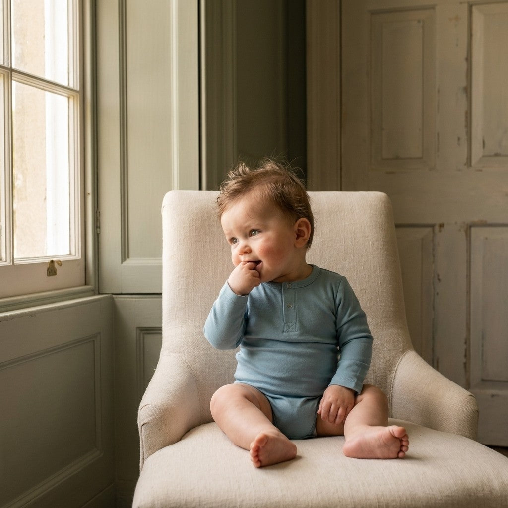 Caico Cotton lifestyle — Baby Long Sleeve Bodysuit Dusky Blue