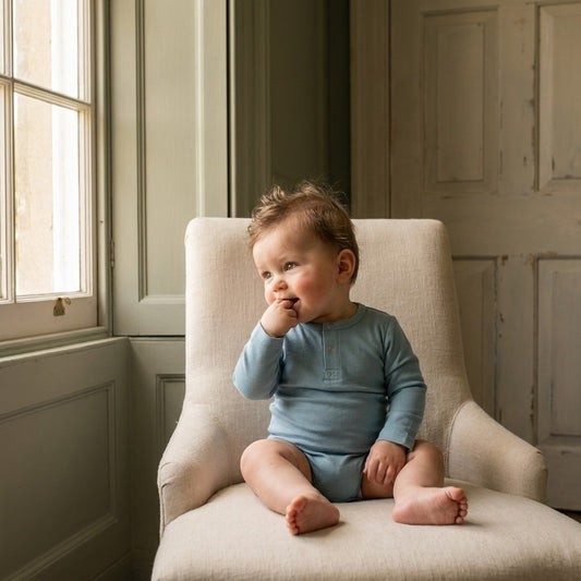 Caico Cotton lifestyle — Baby Long Sleeve Bodysuit Dusky Blue