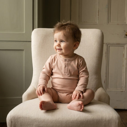 Caico Cotton lifestyle — Baby Long Sleeve Bodysuit Dusty Blush