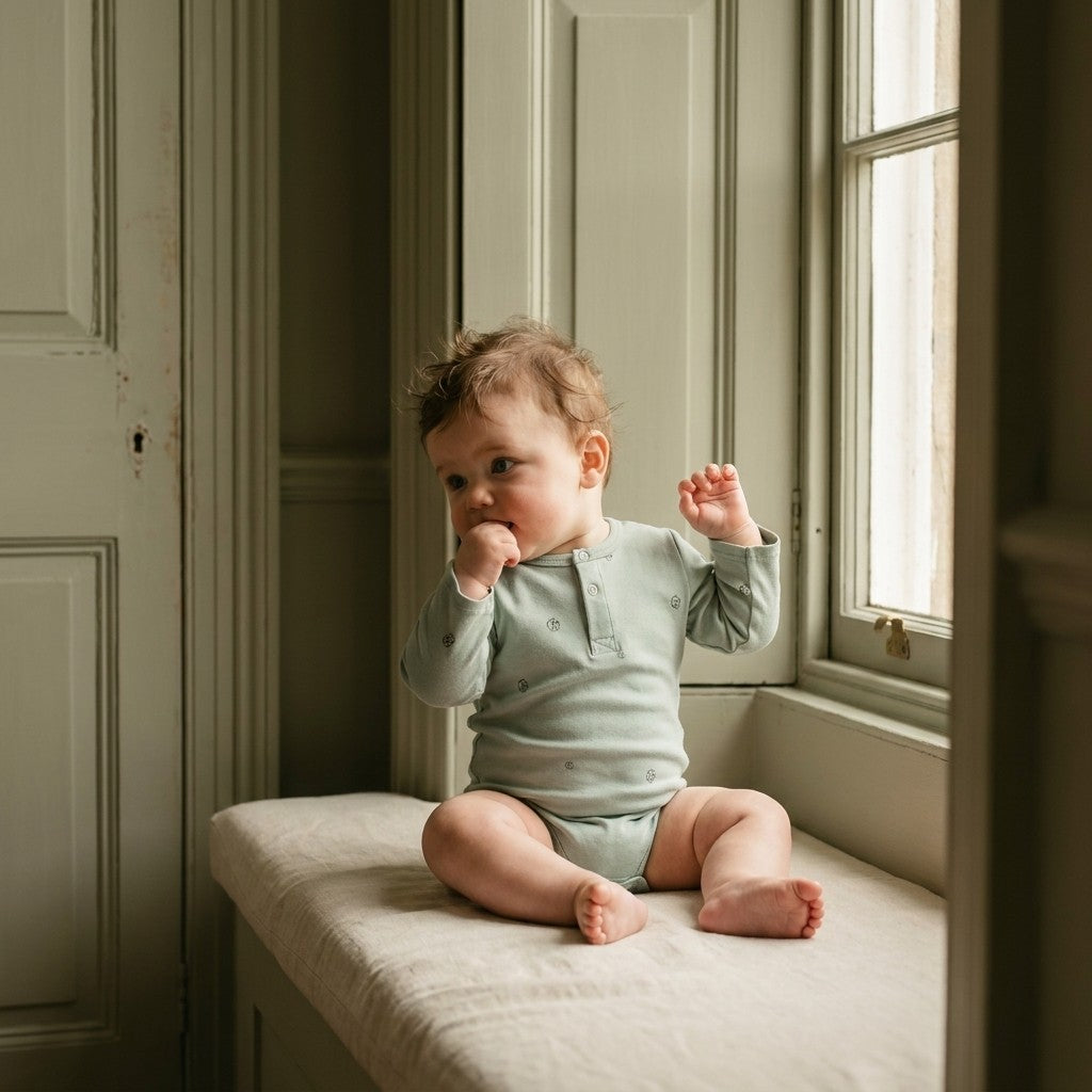 Caico Cotton lifestyle — Baby Long Sleeve Bodysuit Sage Cotton Bloom