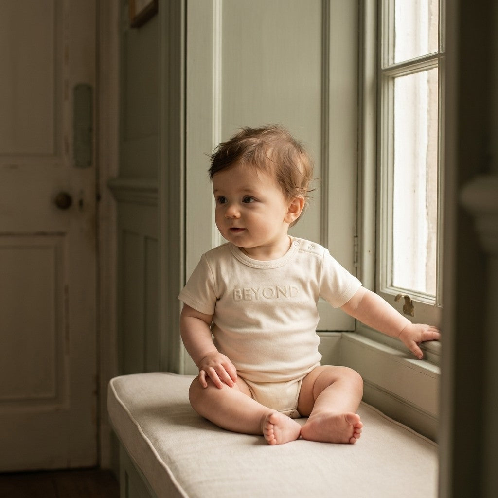 Caico Cotton lifestyle — Baby Short Sleeve Bodysuit Alabaster