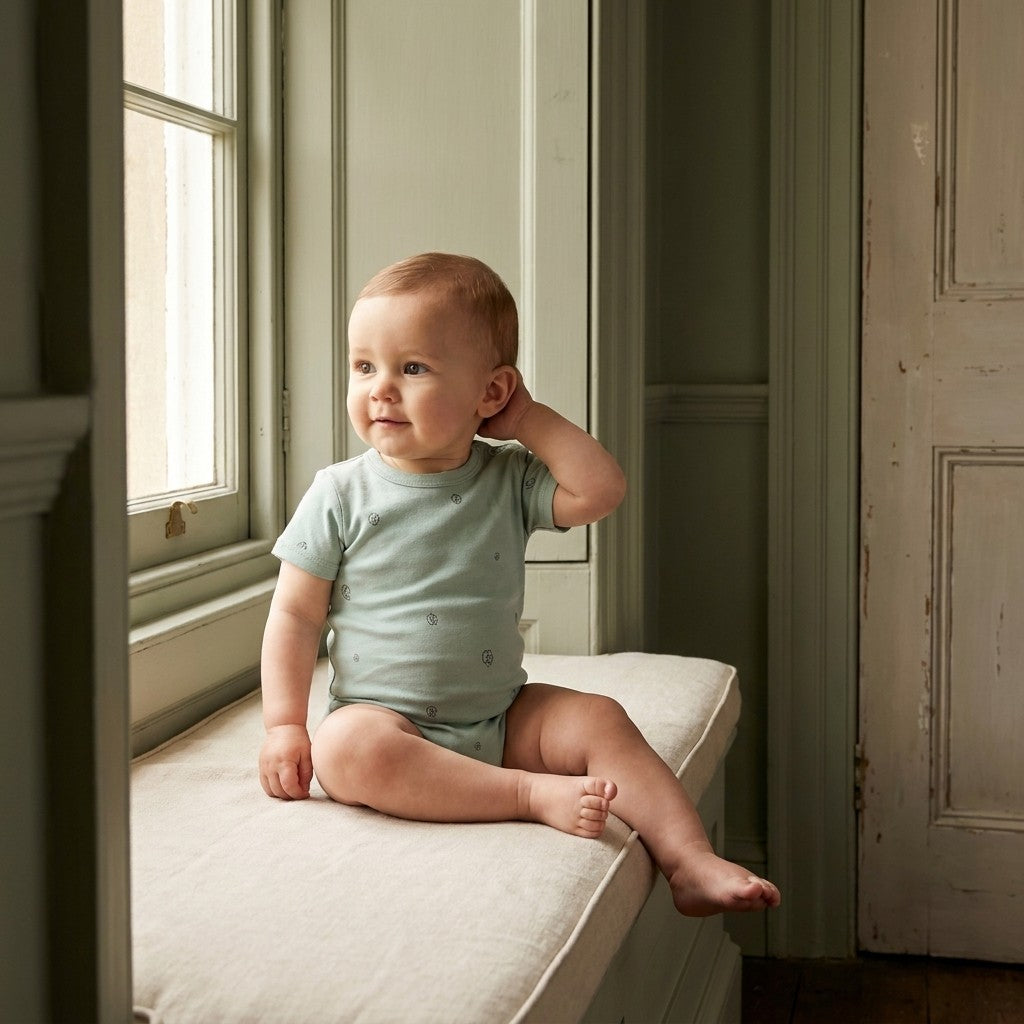 Caico Cotton lifestyle — Newborn Sage Cotton Bloom Short Sleeve