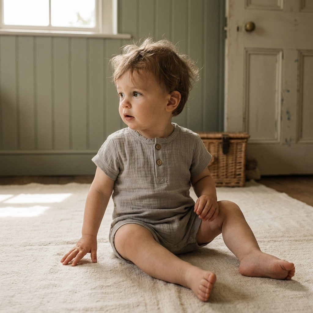 Caico Cotton lifestyle — Baby Romper Rocky Stone
