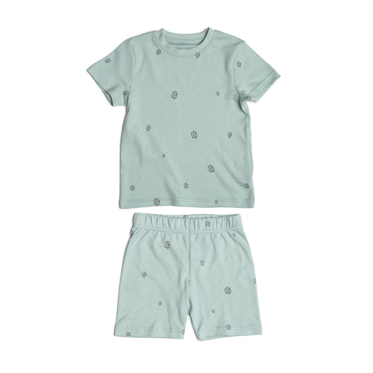 Pajama Set, Short Sleeve T-Shirt and Shorts - Sage with Cotton Bloom