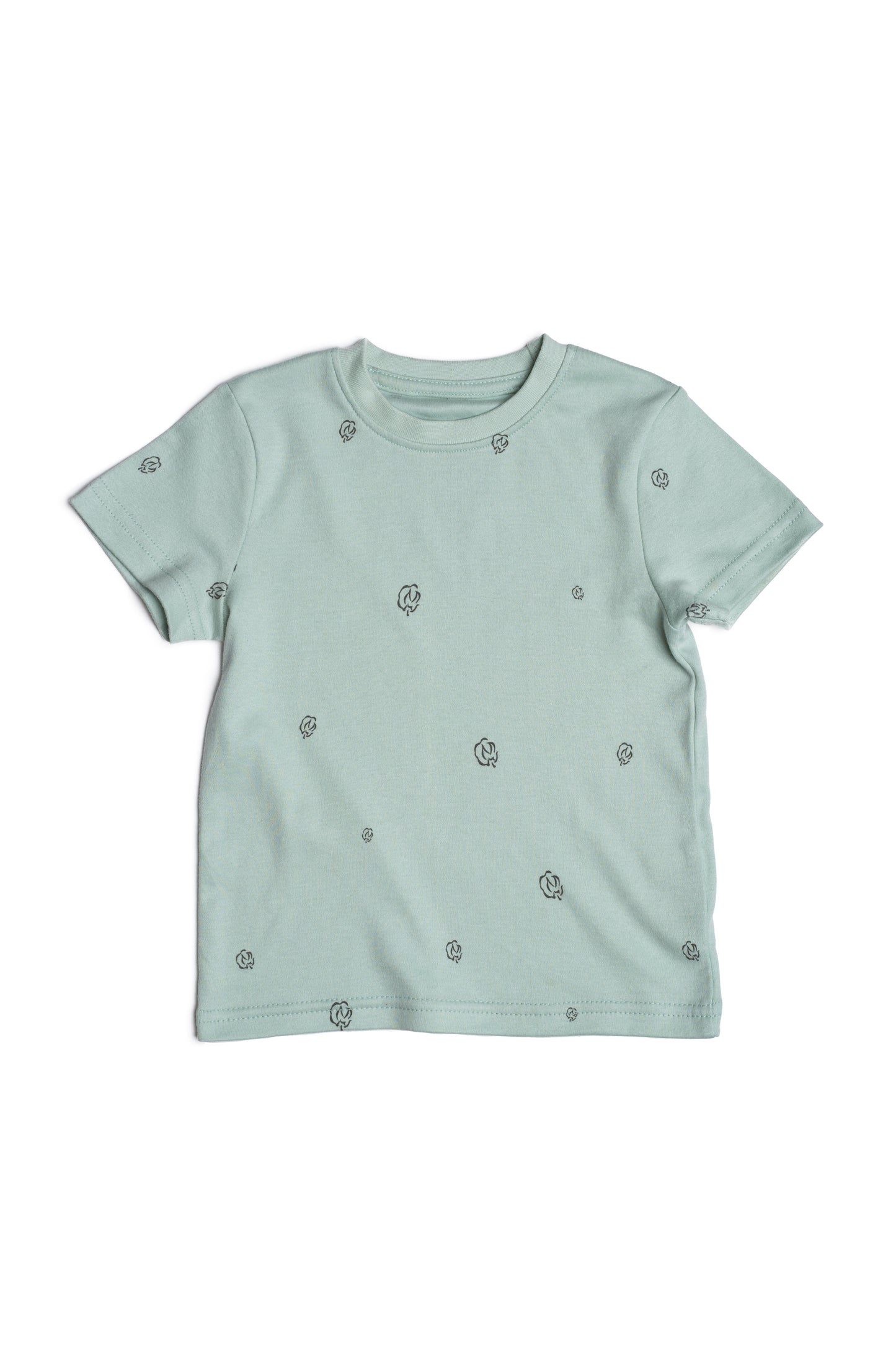 Kids Summer Pyjamas in sage cotton bloom organic Egyptian cotton, detail view