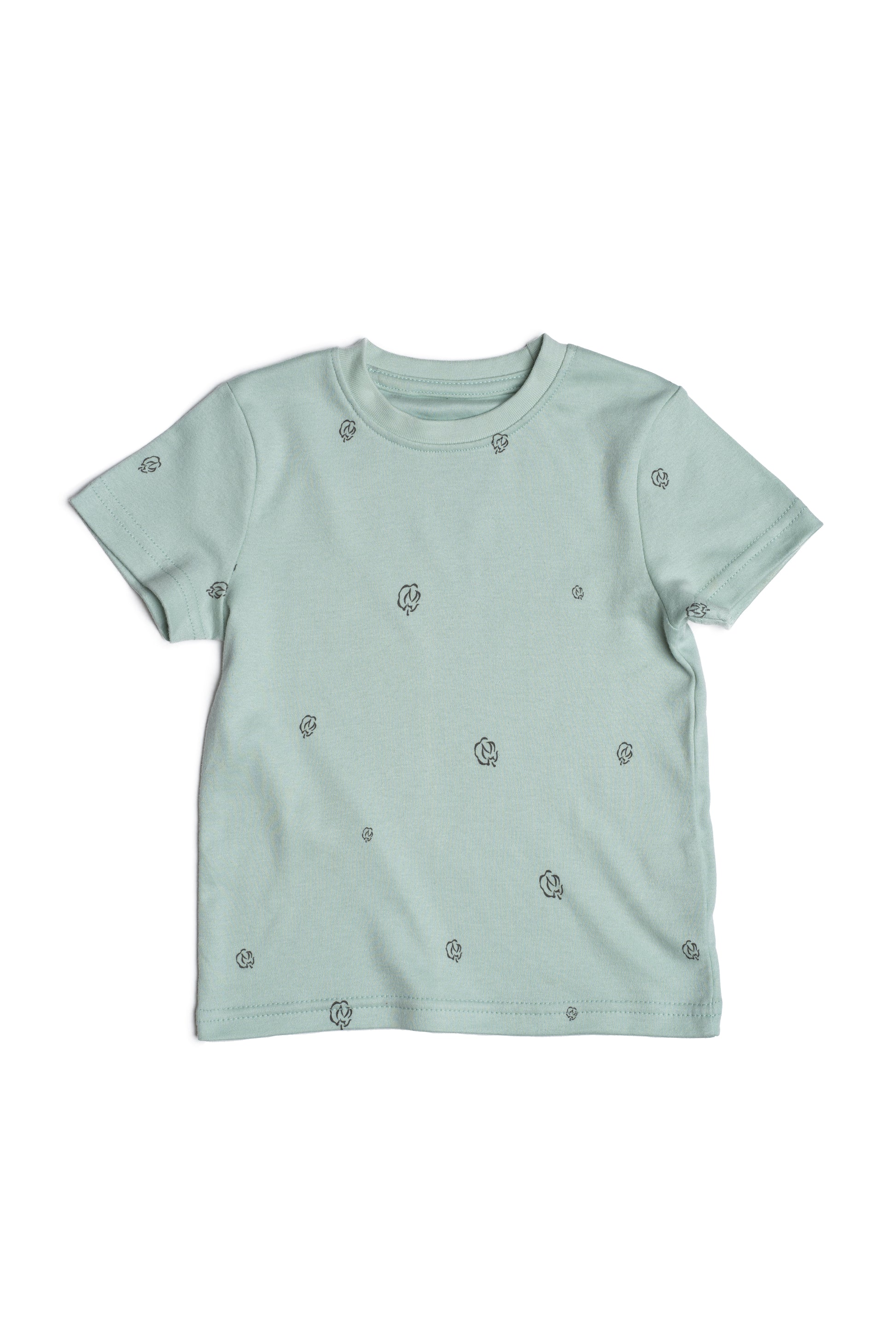 Kids Summer Pyjamas in sage cotton bloom organic Egyptian cotton, detail view