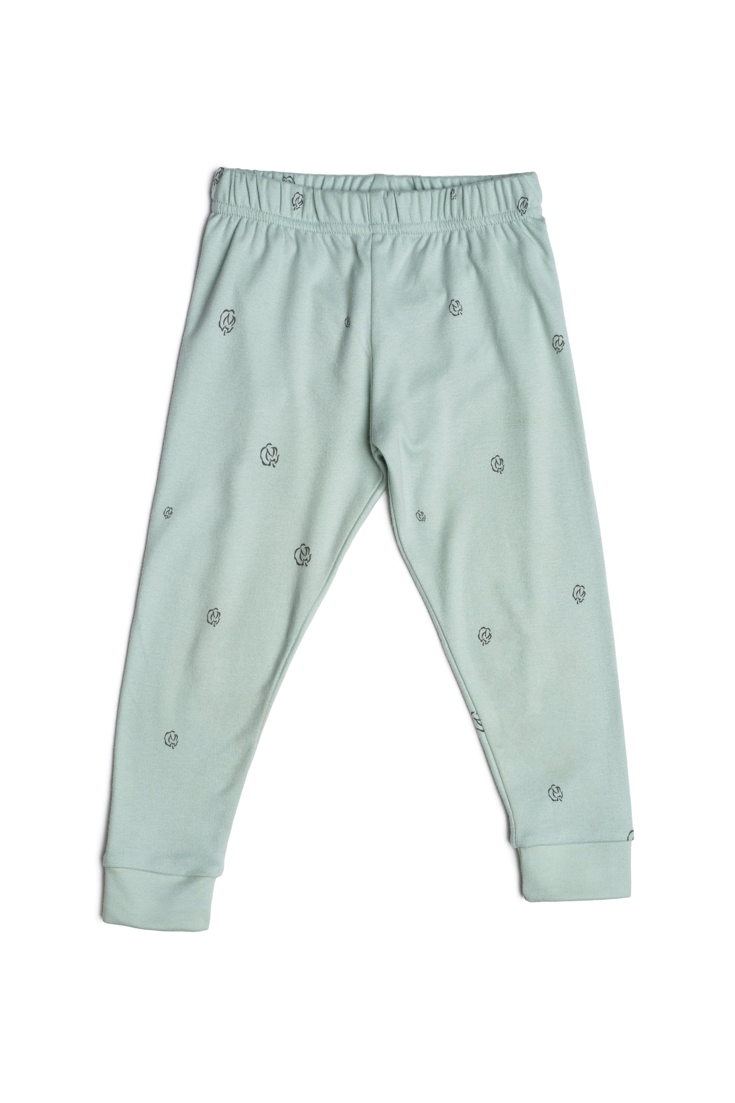 Kids Long Sleeve Pyjamas in sage cotton bloom organic Egyptian cotton, lifestyle view