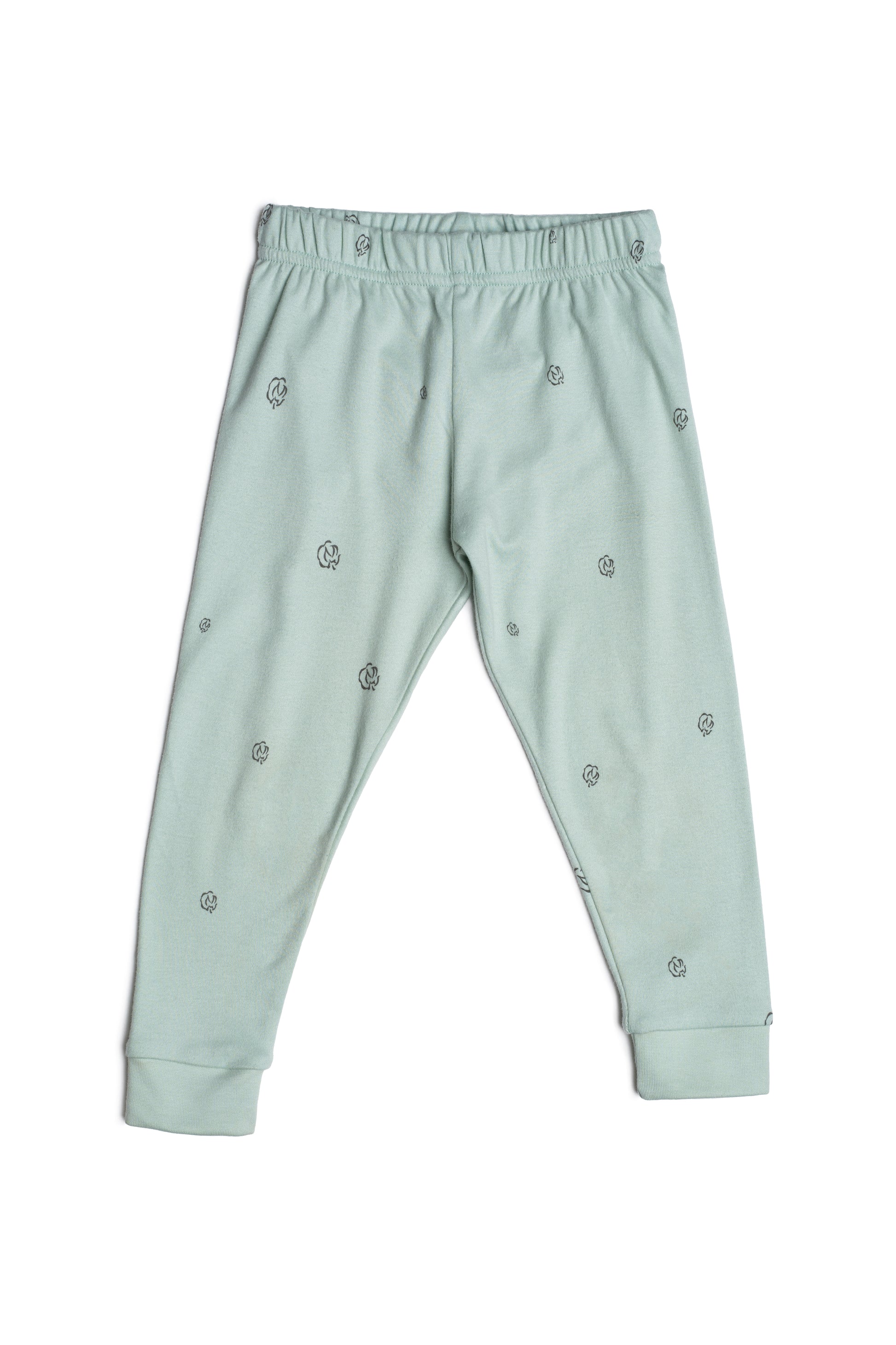 Kids Long Sleeve Pyjamas in sage cotton bloom organic Egyptian cotton, lifestyle view