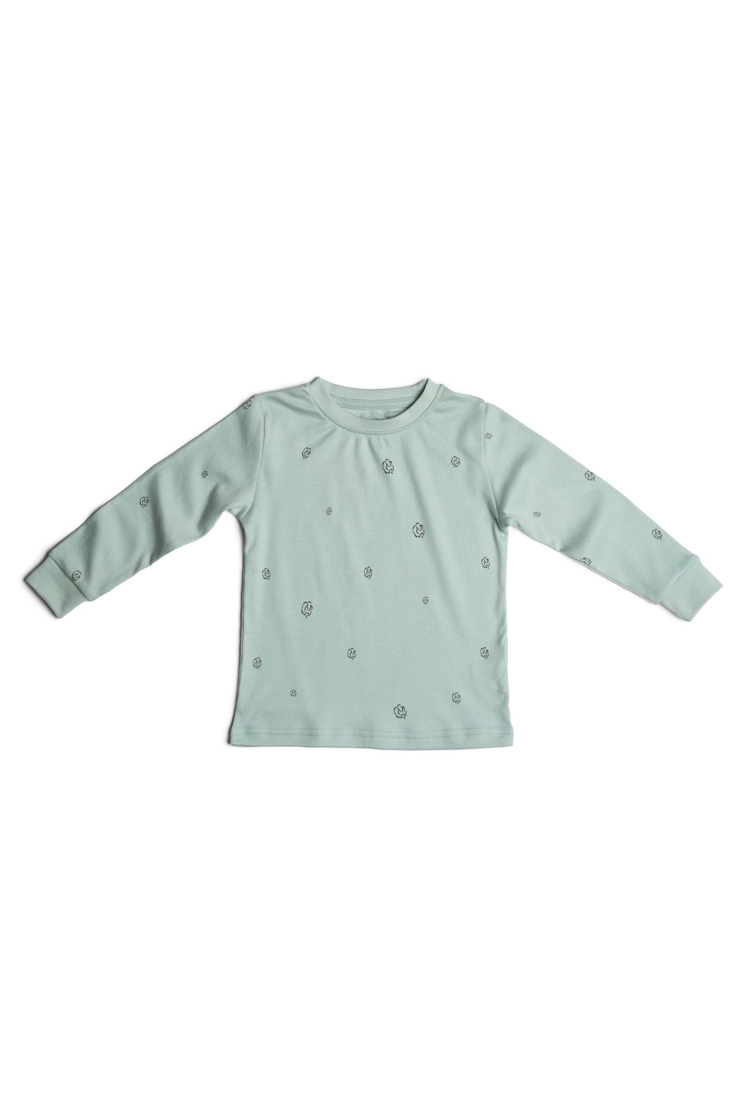 Kids Long Sleeve Pyjamas in sage cotton bloom organic Egyptian cotton, detail view