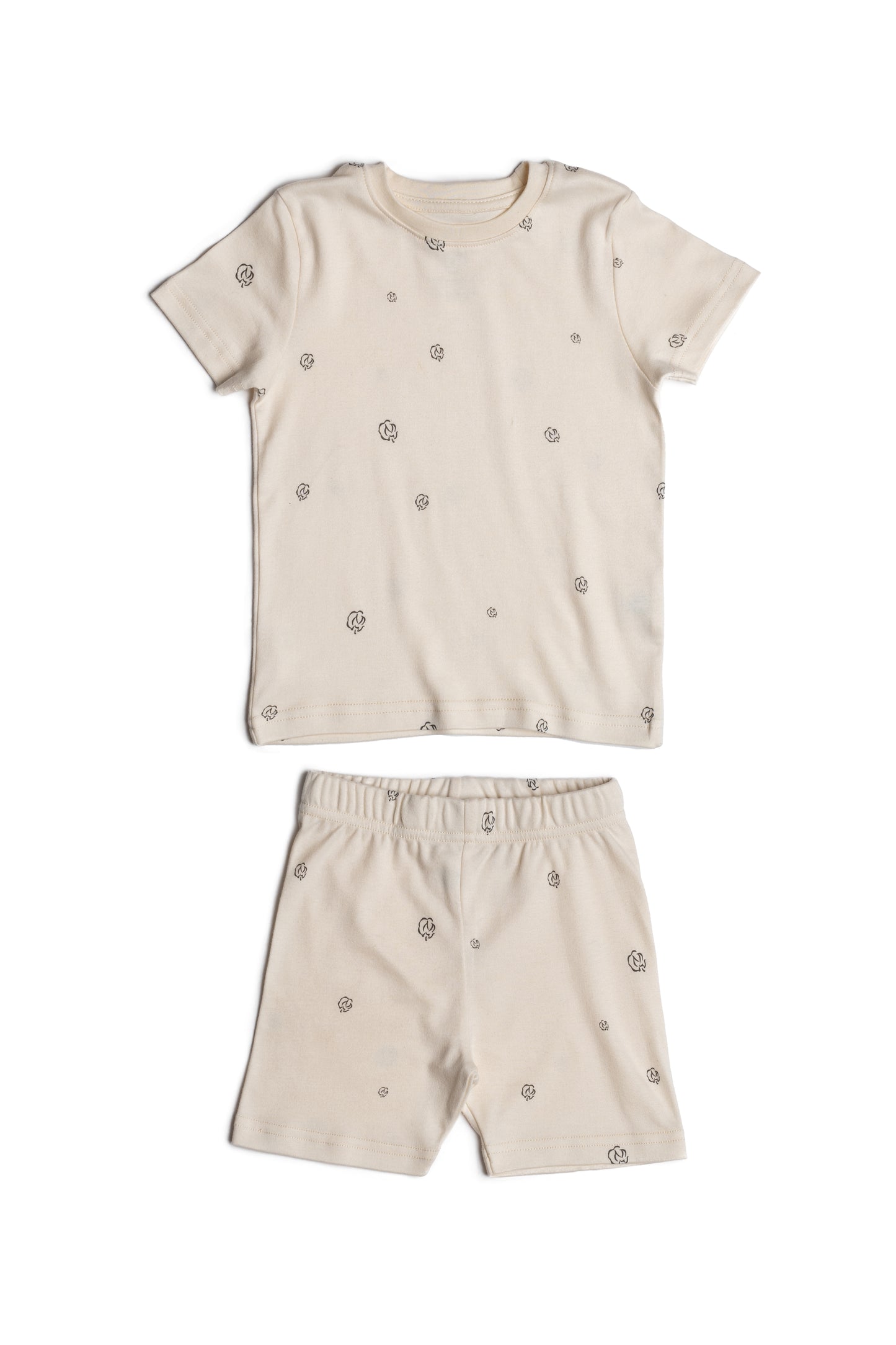 Kids Summer Pyjamas in alabaster cotton bloom organic Egyptian cotton, lifestyle view