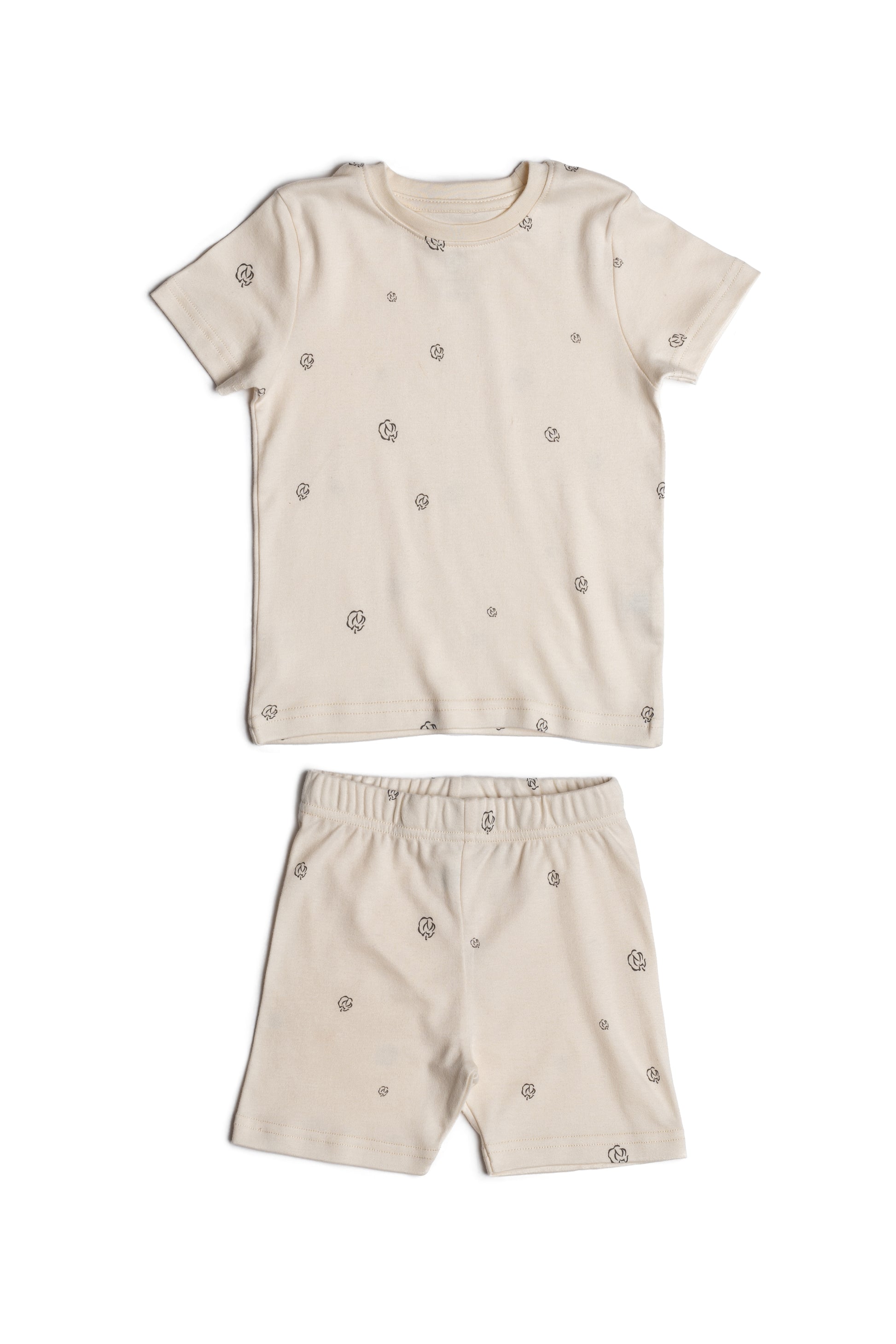 Kids Summer Pyjamas in alabaster cotton bloom organic Egyptian cotton, lifestyle view