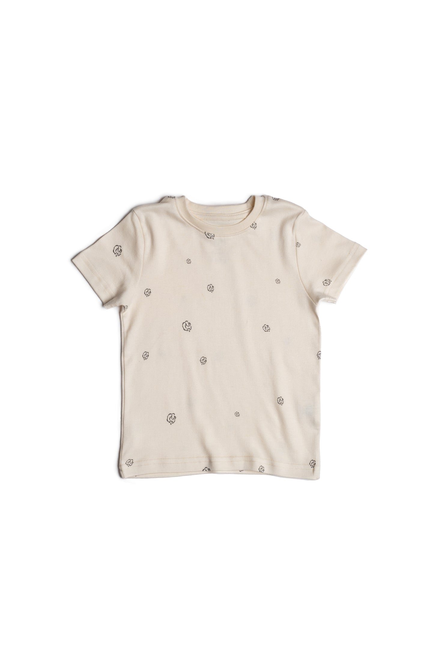 Kids Summer Pyjamas in alabaster cotton bloom organic Egyptian cotton, flat lay view
