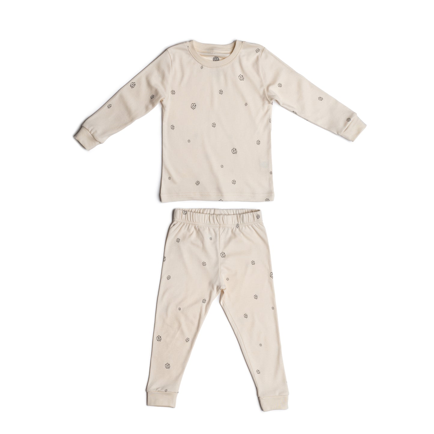 Pajama Set, Long Sleeve T-Shirt and Pants - Alabaster with Cotton Bloom