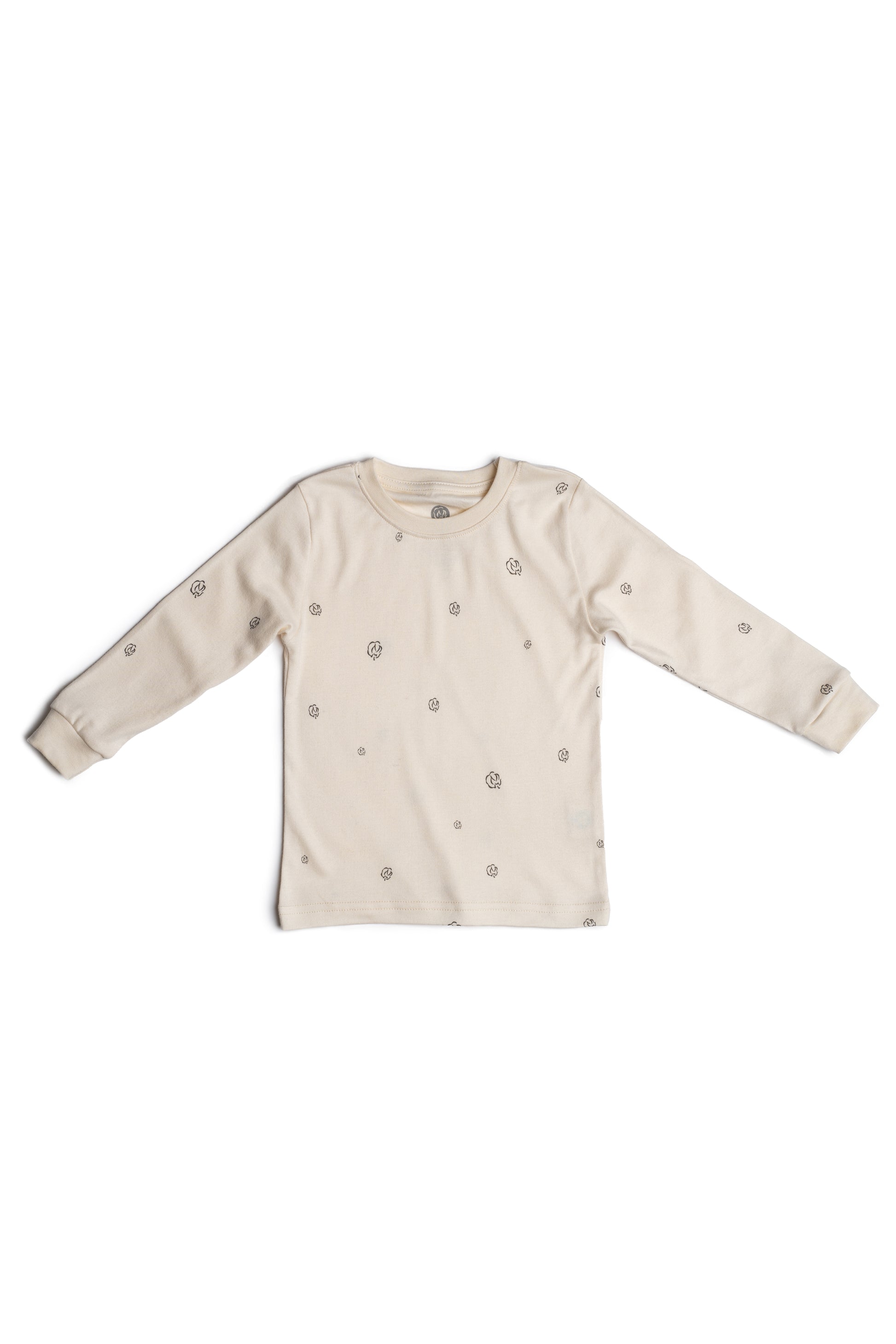 Kids Long Sleeve Pyjamas in alabaster cotton bloom organic Egyptian cotton, flat lay view