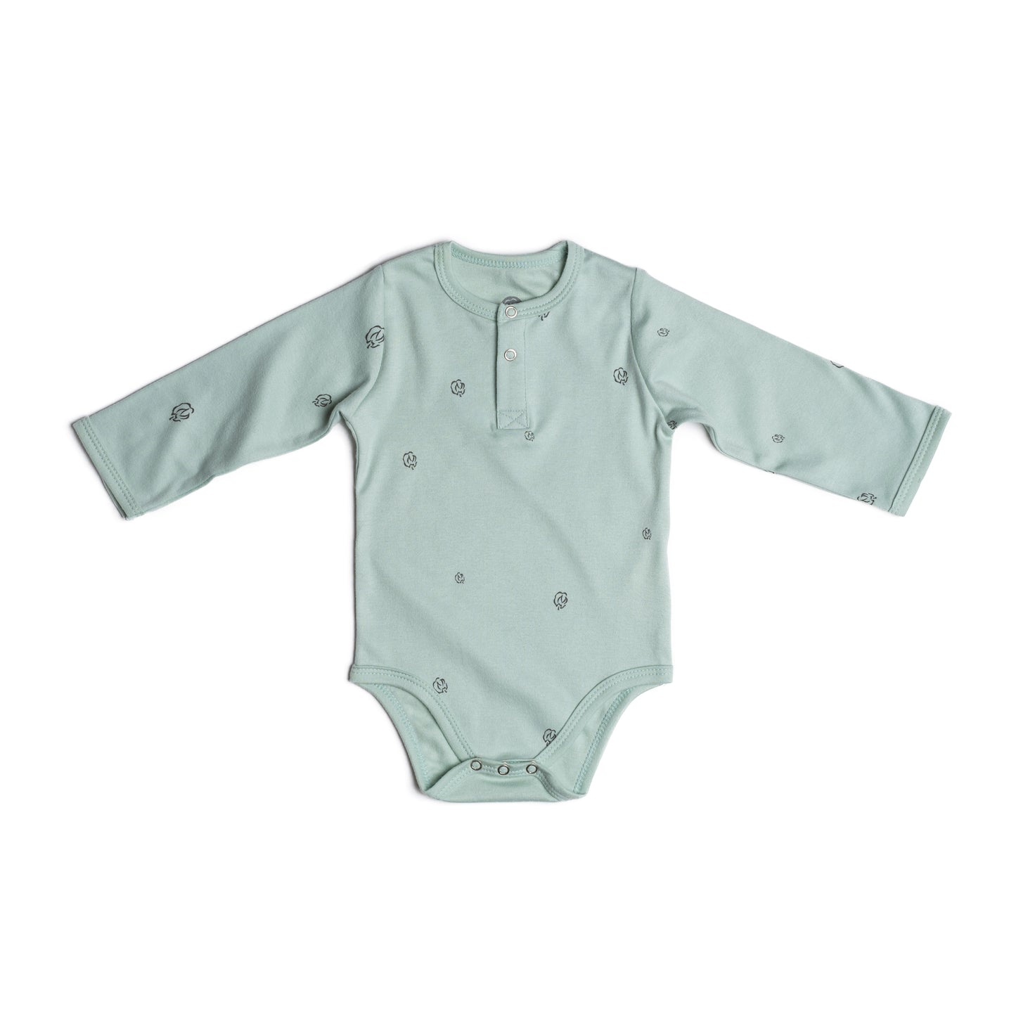 Longsleeved Baby Bodysuit - Sage with Cotton Bloom