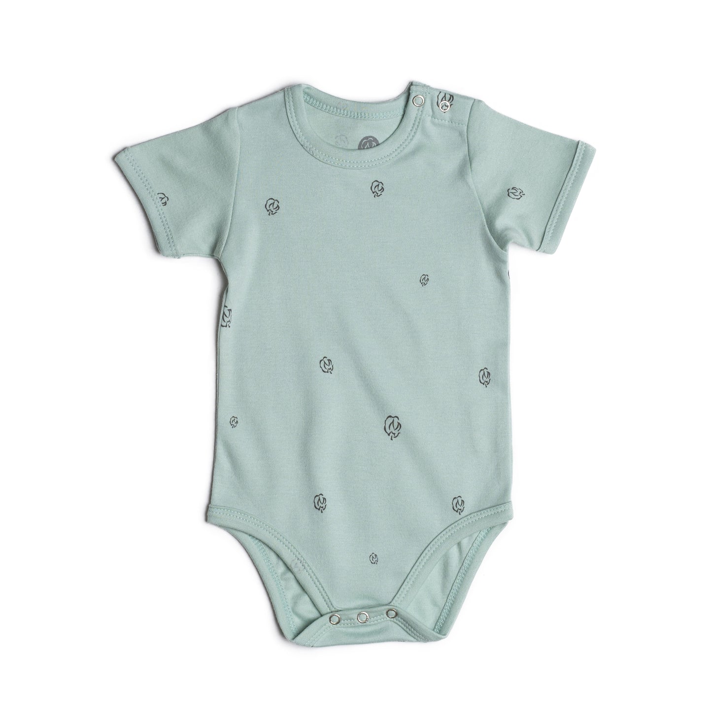 Newborn shortsleeved baby body suit - Sage with Cotton Bloom