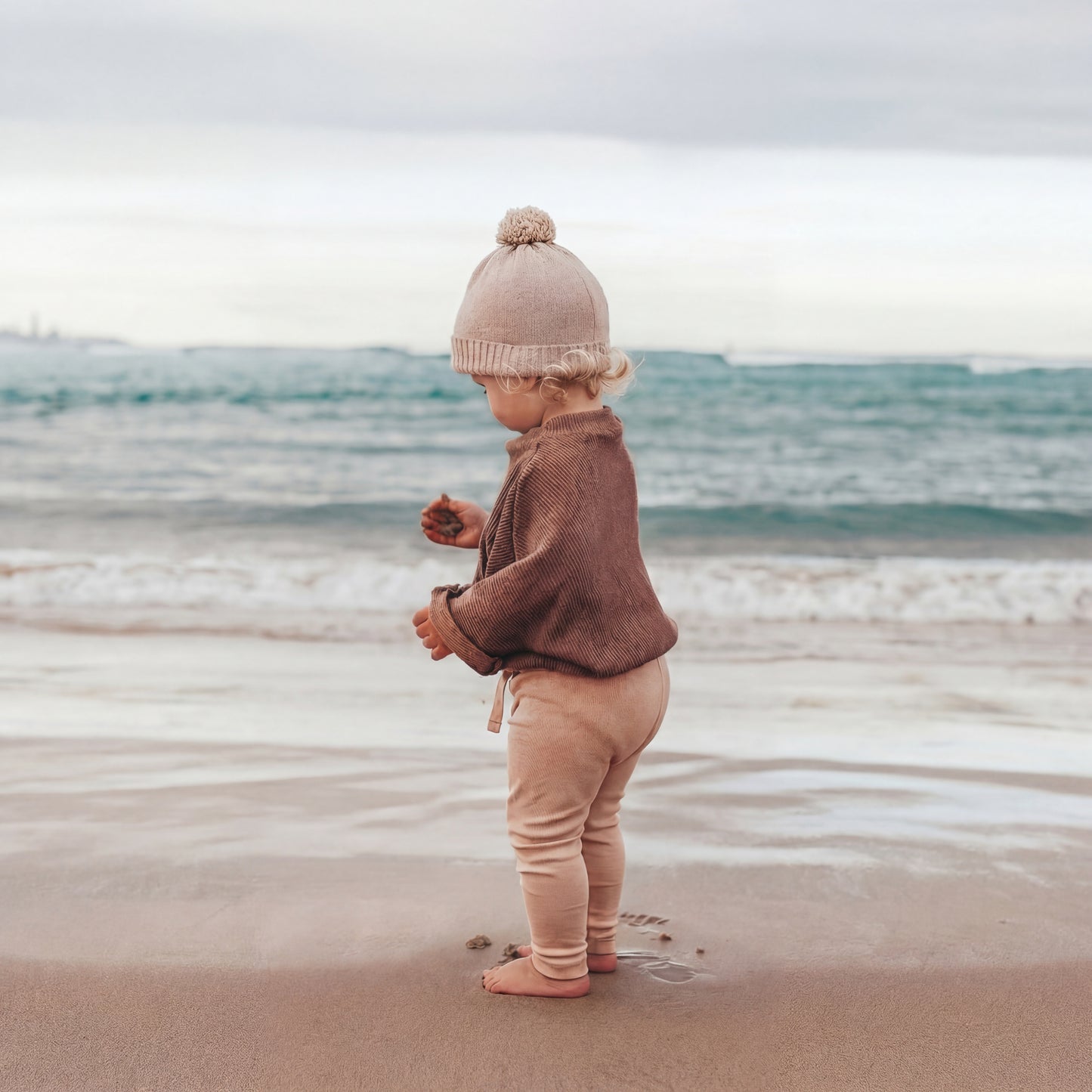 Baby Leggings in dusty blush organic Egyptian cotton, front view