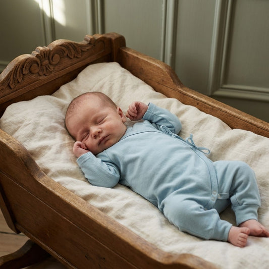Caico Cotton lifestyle — Baby Kimono Sleepsuit Dusky Blue
