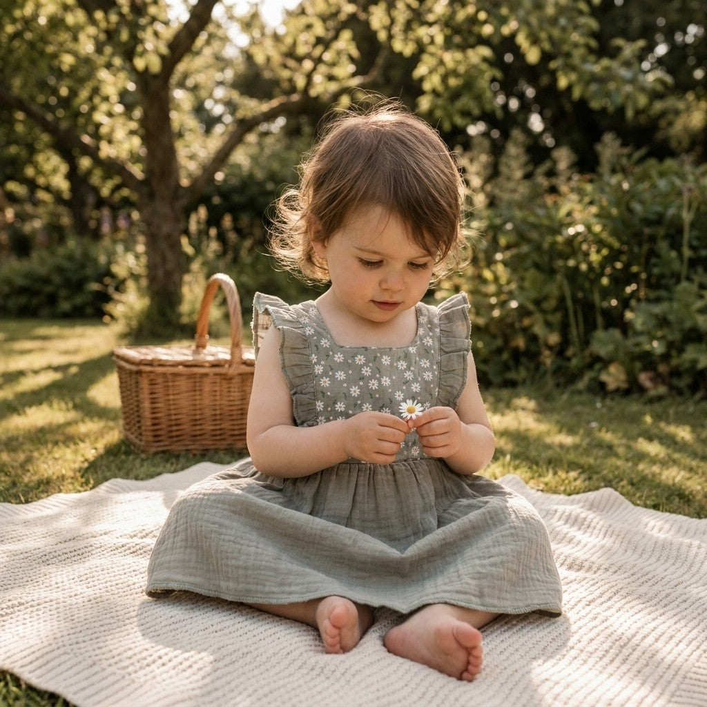 Caico Cotton lifestyle — Kids Muslin Dress Grey