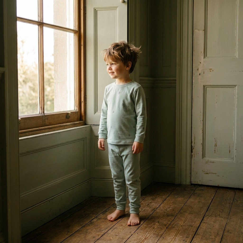 Caico Cotton lifestyle — Kids Long Sleeve Pyjamas Sage Cotton Bloom