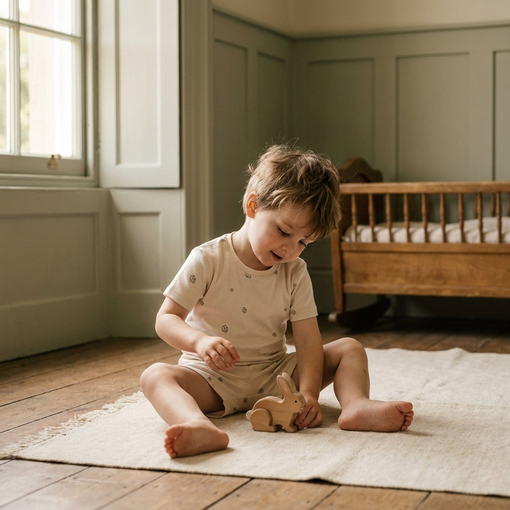 Kids Summer Pyjamas Alabaster — 3yo playing